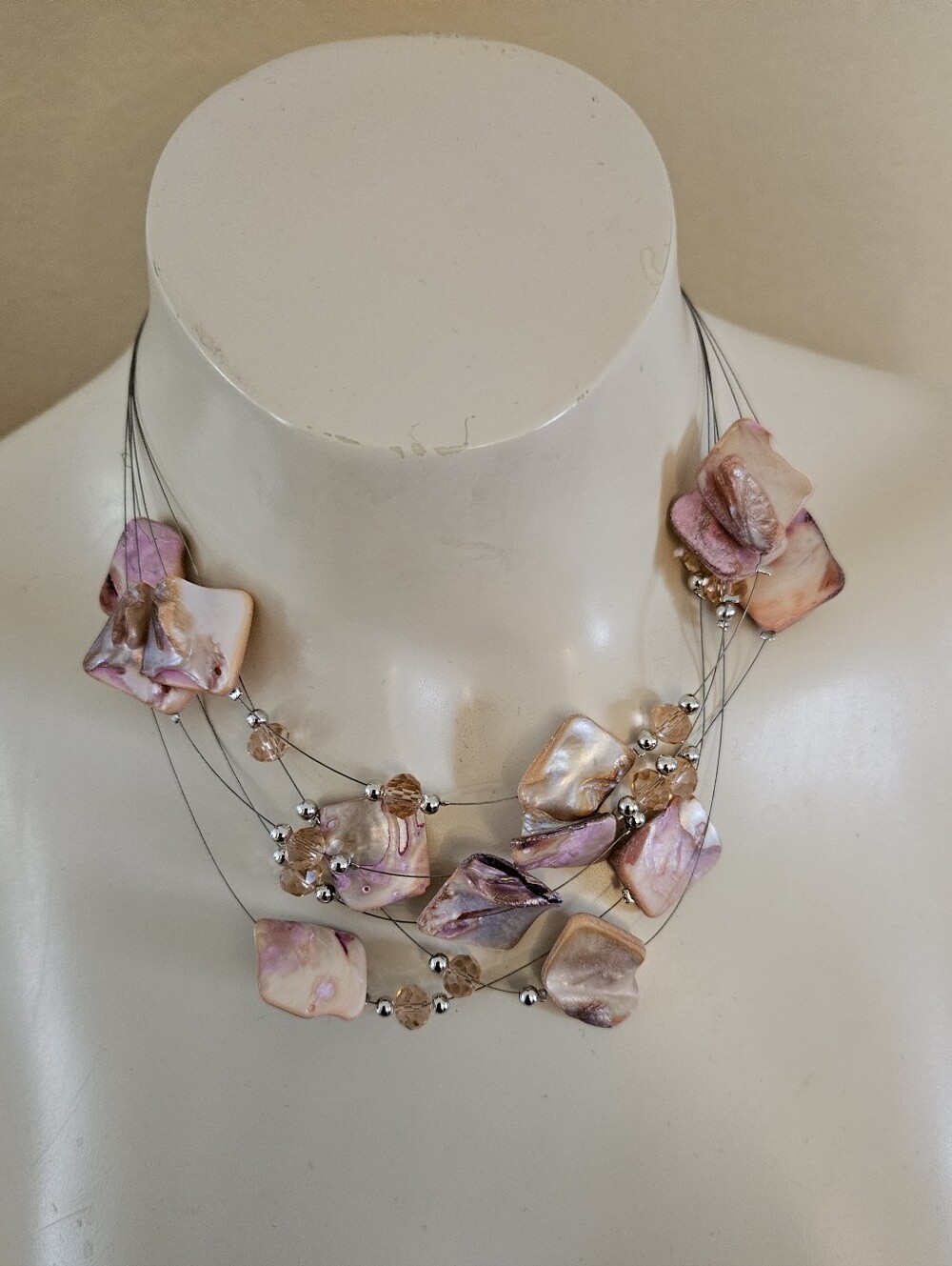 Multistrand Pink Shell Statement Necklace - Picture 3 of 12